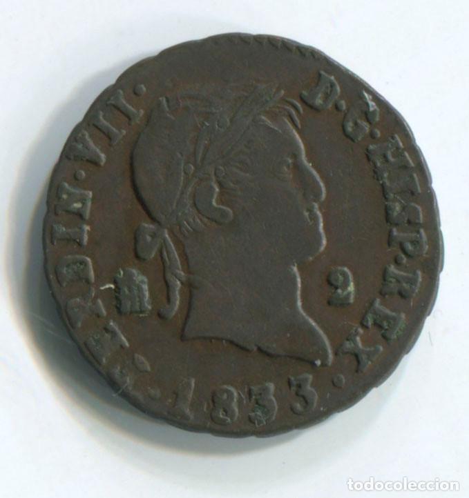 Monedas de Espa&ntilde;a: Fernando VII, 2 maraved&iacute;s, 1833. Segovia. - Foto 1