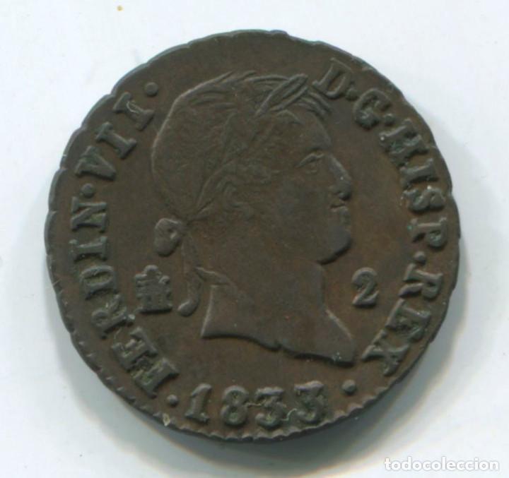 Monedas de Espa&ntilde;a: Fernando VII, 2 maraved&iacute;s, 1833. Segovia. - Foto 1