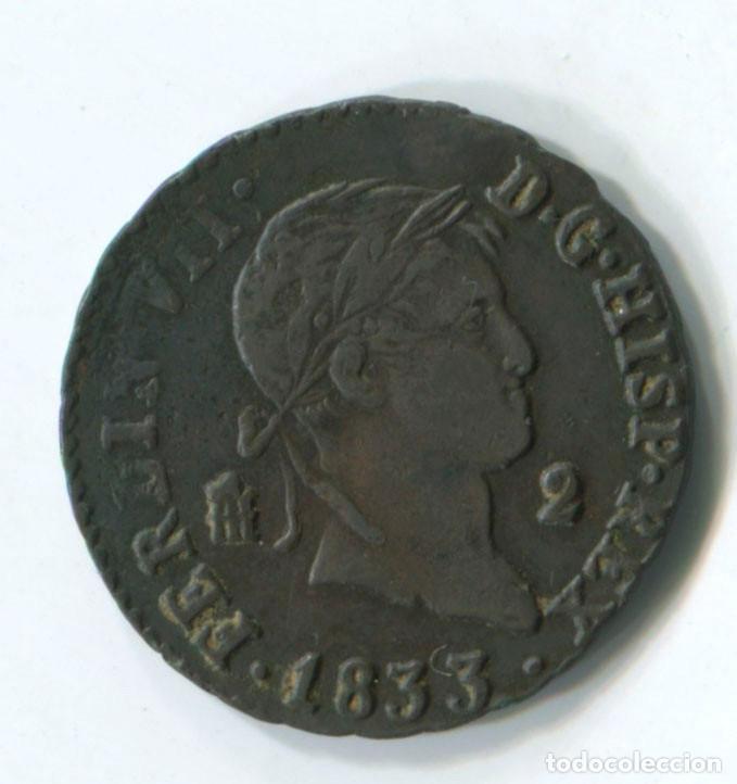 Monedas de Espa&ntilde;a: Fernando VII, 2 maraved&iacute;s, 1833. Segovia. - Foto 1