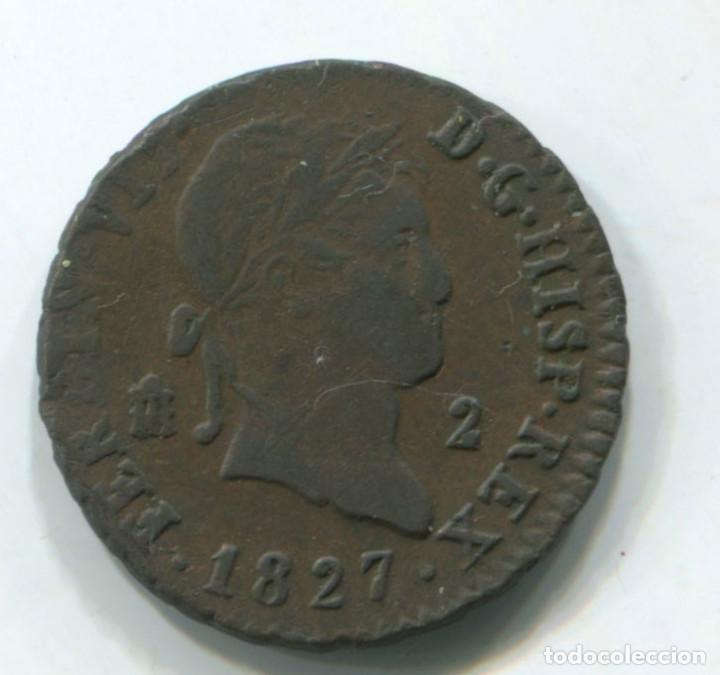Monedas de Espa&ntilde;a: FERNANDO VII, 2 MARAVED&Iacute;S, 1827. SEGOVIA. - Foto 1