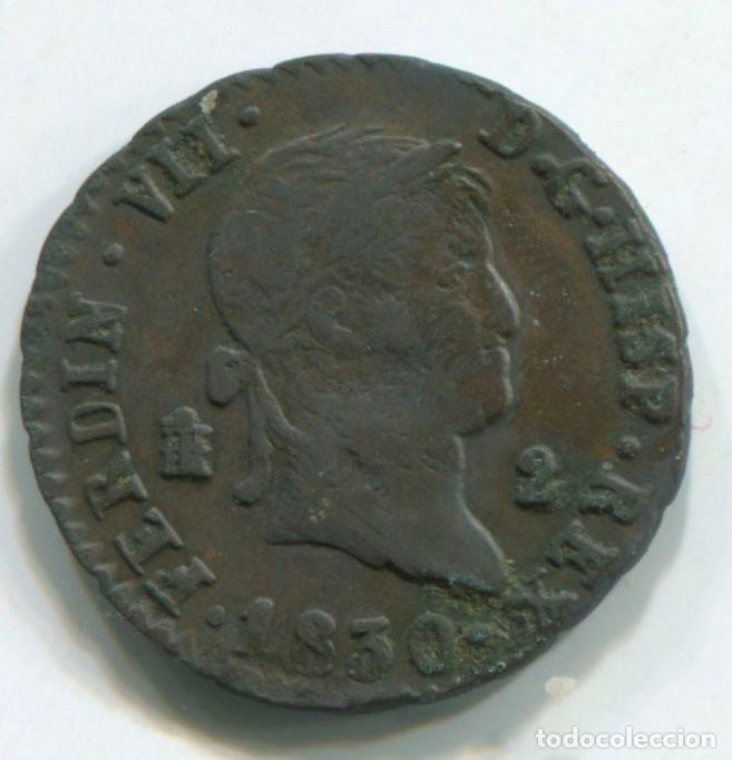 Monedas de Espa&ntilde;a: FERNANDO VII, 2 MARAVED&Iacute;S, 1830. SEGOVIA. - Foto 1