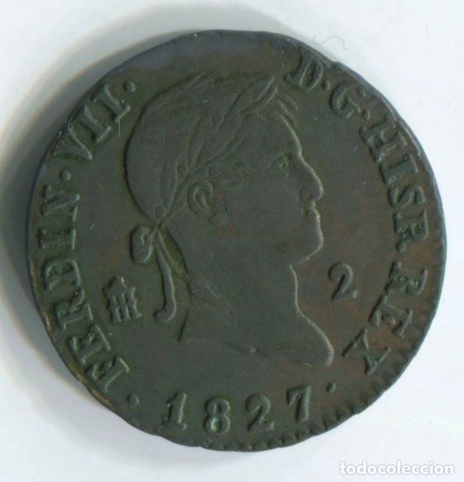 Monedas de Espa&ntilde;a: FERNANDO VII, 2 MARAVED&Iacute;S, 1827. SEGOVIA. - Foto 1