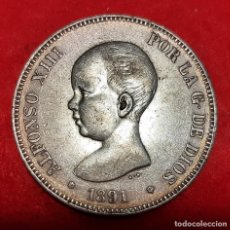 Monedas de España: MONEDA PLATA 5 PESETAS ALFONSO XIII DURO DE PLATA 1891 ESTRELLAS VISIBLES 18 91 MBC++ ORIGINAL D2824