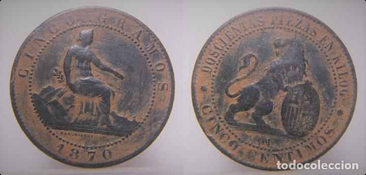 Monedas de Espa&ntilde;a: MONEDA DE 5 C&Eacute;NTIMOS DE LA 1&ordf; REPUBLICA 1870 - Foto 1