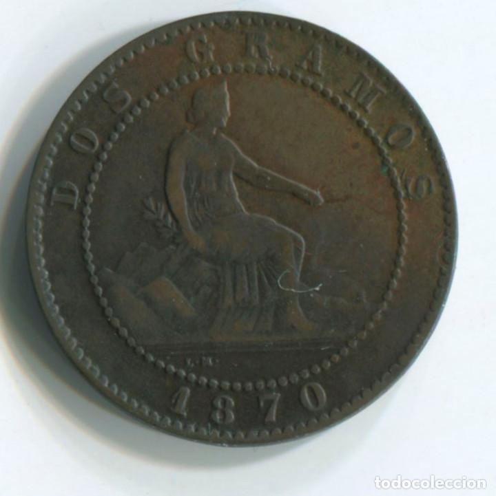Monedas de Espa&ntilde;a: Espa&ntilde;a, Gobierno Provisional. Dos c&eacute;ntimo de 1870 - Foto 2