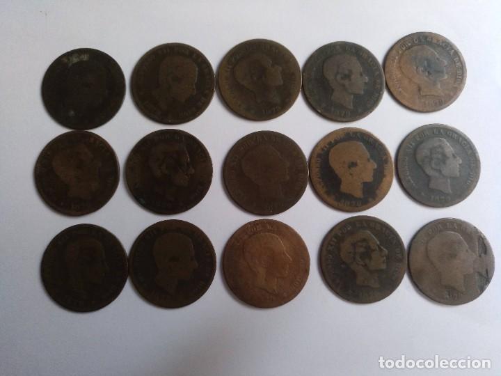 Monedas de Espa&ntilde;a: CINCO CENTIMOS ALFONSO XII 1879, 15 MONEDAS - Foto 2