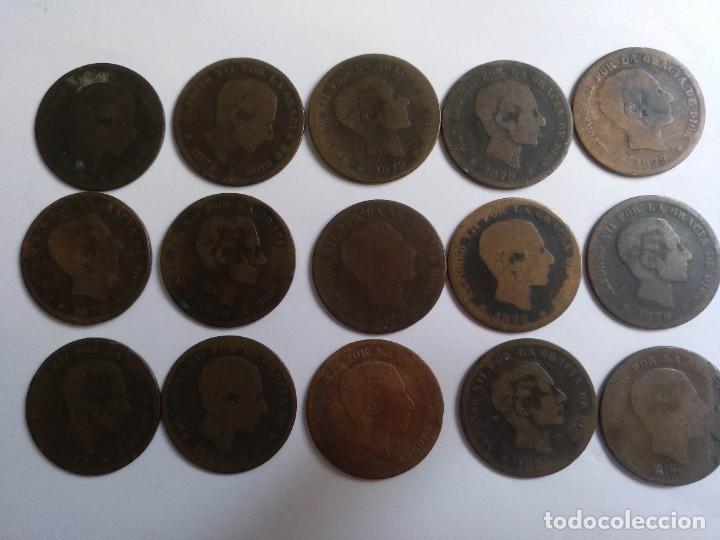 Monedas de Espa&ntilde;a: CINCO CENTIMOS ALFONSO XII 1879, 15 MONEDAS - Foto 3