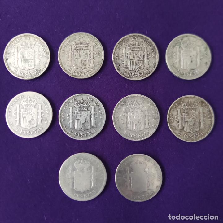 Monedas de España: 10 MONEDAS DE PLATA DE 2 PESETAS. ESPAÑA. ORIGINALES. 1ªREPUBLICA, ALFONSO XII Y XIII. - Foto 2 - 245231410