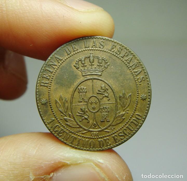 Monedas de Espa&ntilde;a: 1 C&eacute;ntimo de Escudo. Isabel II. Barcelona. EBC+++ - Foto 2