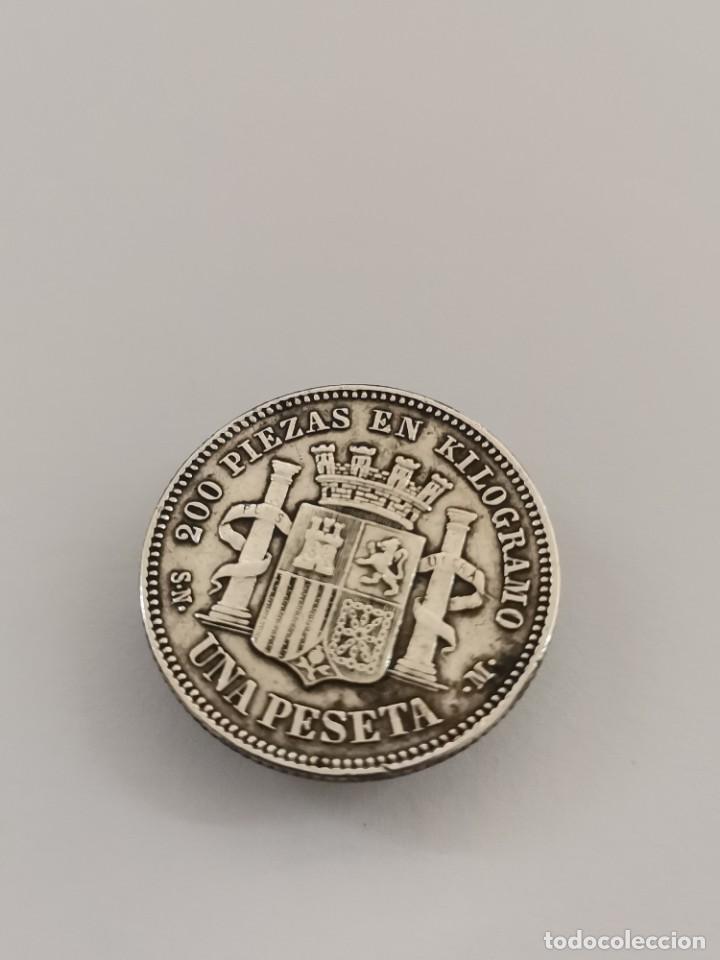JOY-1714. PIN DE SOLAPA CON MONEDA 5 PESETAS Y HALF DINE. PLATA 835. (Numismática - España Modernas y Contemporáneas - De Isabel II (1.834) a Alfonso XIII (1.931))