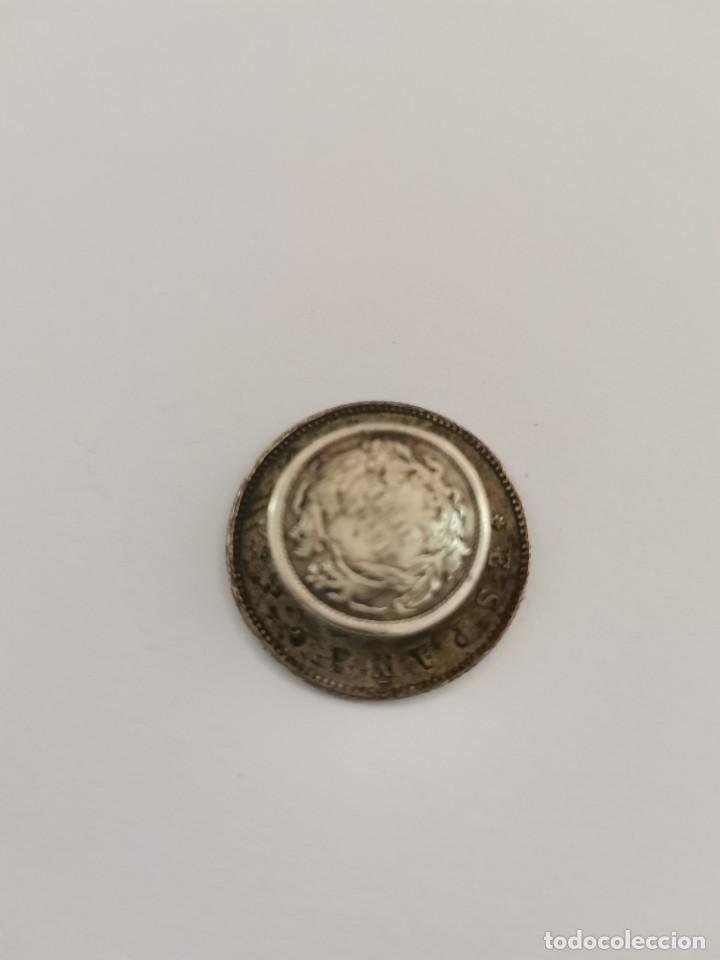 Monedas de España: JOY-1714. PIN DE SOLAPA CON MONEDA 5 PESETAS Y HALF DINE. PLATA 835. - Foto 2 - 278184323
