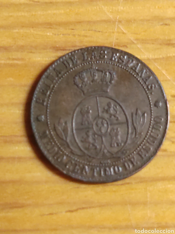 Monedas de Espa&ntilde;a: 1/2 centimo de escudo 1868 Barcelona - Foto 2