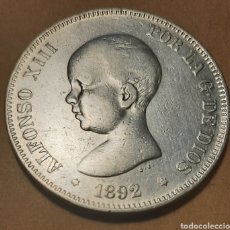 Monedas de España: 5 PESETAS PLATA ALFONSO XIII PELÓN M.B.C.1892 MUY BONITA. Lote 282070703