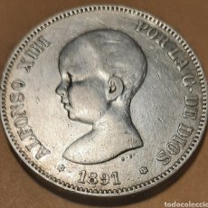 Monedas de España: 5 PESETAS PLATA ALFONSO XIII PELÓN M.B.C 1891 MUY BONITA. Lote 282071818