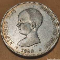 Monedas de España: 5 PESETAS PLATA ALFONSO XIII PELÓN M.B.C 1890 P.G.M. MUY BONITA. Lote 282072568