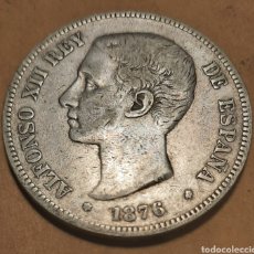 Monedas de España: 5 PESETAS PLATA ALFONSO XII 1876 RARA VARIANTE OREJA RAYADA. Lote 282577963