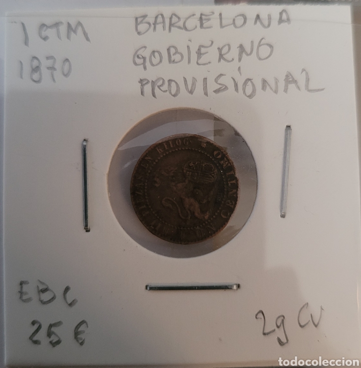 Monedas de Espa&ntilde;a: Moneda de Espa&ntilde;a 1870 1 cts Gov provisional - Foto 2