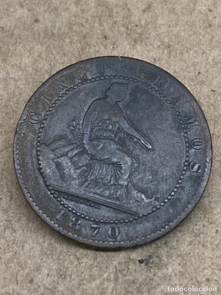Monedas de Espa&ntilde;a: Moneda cinco c&eacute;ntimos 1870 - Foto 2