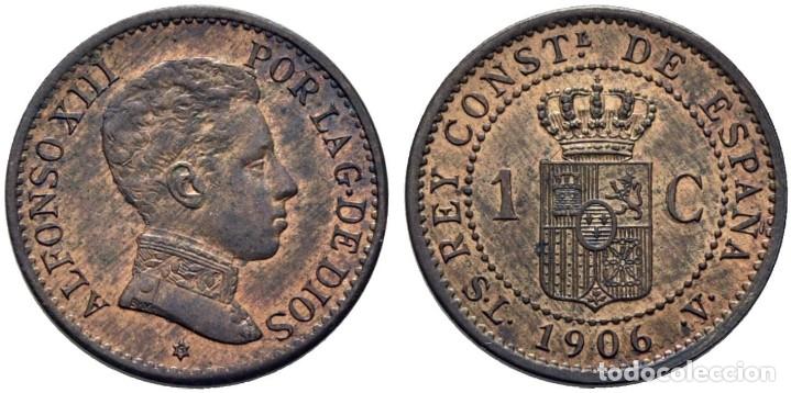 Monedas de Espa&ntilde;a: ALFONSO XIII 1 C&Eacute;NTIMO 1906*6. SLV. SC. - Foto 3