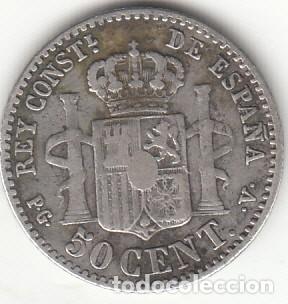 Monedas de Espa&ntilde;a: ALFONSO XIII: 50 CENTIMOS 1894 PGV / PLATA - Foto 2