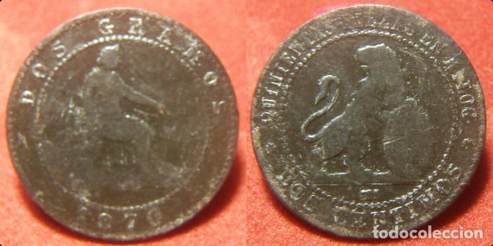 Monedas de Espa&ntilde;a: MONEDA DE GOBIERNO PROVISIONAL 2 CENTIMOS 1870 - Foto 1