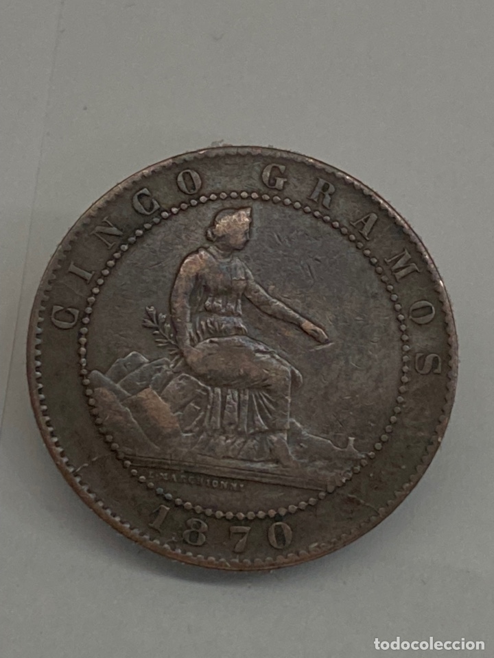 Monedas de Espa&ntilde;a: Moneda de 5 c&eacute;ntimos 1870 - Foto 2