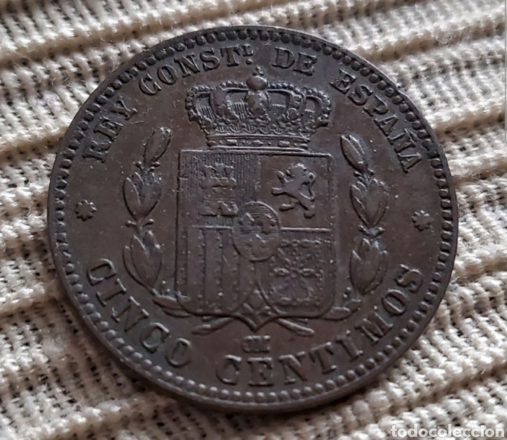 Monedas de Espa&ntilde;a: 1877 Alfonso Xll 5 centimos EBC - Foto 2