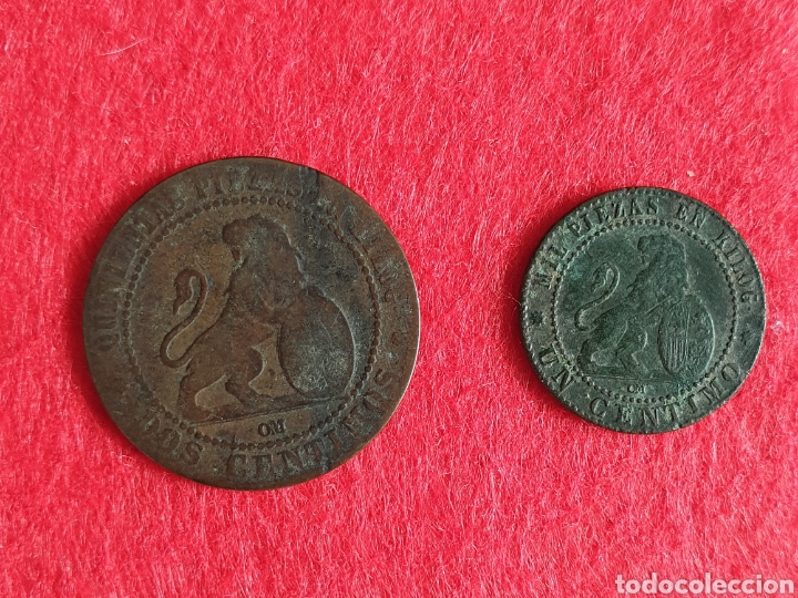 Monedas de Espa&ntilde;a: Lote de 1 y 2 centimos Gobierno Provisional - Foto 1