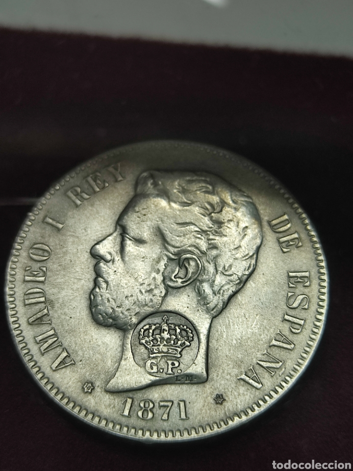 Monedas de España: Moneda 5 pesetas Amadeo 1871 18* 73* Gobierno Portugués GP Resello - Foto 3 - 312364043