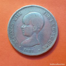 Monedas de España: MONEDA 5 PESETAS PLATA ALFONSO XIII 1891 EBC ESTRELLA 91 PELÓN. Lote 319704563