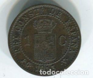 Monedas de Espa&ntilde;a: Espa&ntilde;a. Alfonso XII, 1 c&eacute;ntimo de 1913 - Foto 2