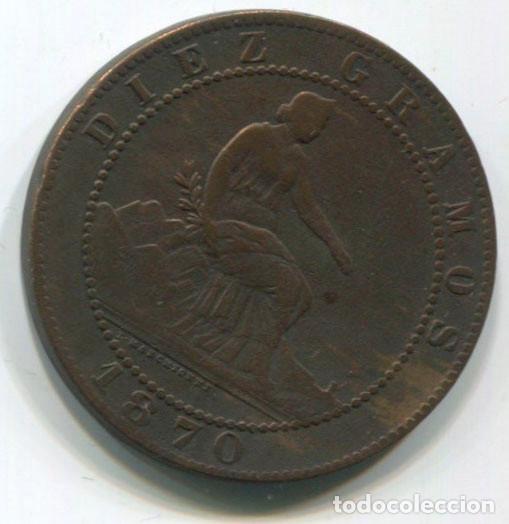 Monedas de Espa&ntilde;a: Espa&ntilde;a. 10 c&eacute;ntimos 1870, Rep&uacute;blica, cobre - Foto 2