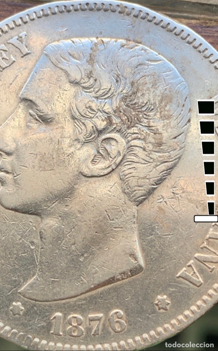 Monedas de Espa&ntilde;a: 5 pesetas 1876 error oreja rayada Alfonso XII - Foto 3