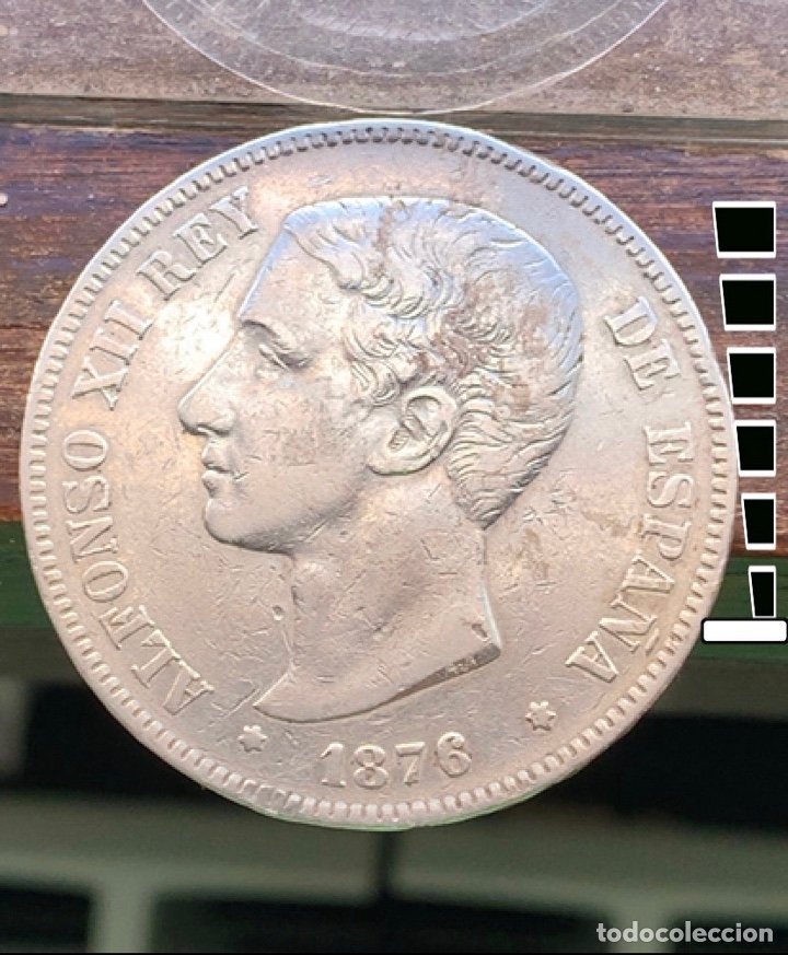 Monedas de Espa&ntilde;a: 5 pesetas 1876 error oreja rayada Alfonso XII - Foto 1