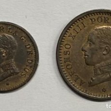 Monedas de España: ESPAÑA, ALFONSO XIII, 2 MONEDAS DE 1 Y 2 CÉNTIMOS, AÑO 1912. Lote 340912953