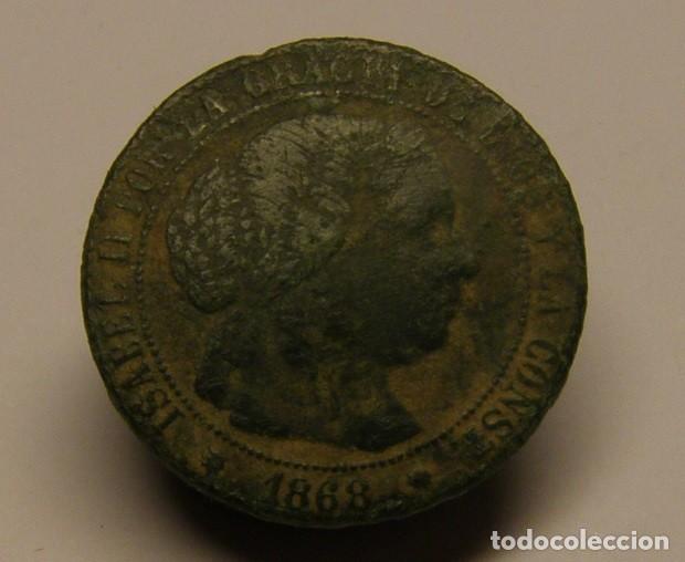 Monedas de Espa&ntilde;a: Moneda de medio c&eacute;ntimo de escudo, Isabel II, a&ntilde;o 1868. - Foto 1