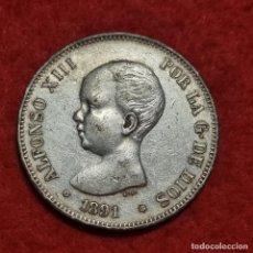 Monedas de España: MONEDA 5 PESETAS 1891 ALFONSO XIII ESTRELLAS VISIBLES 18 91 DURO PLATA MBC+ ORIGINAL D2921