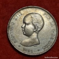 Monedas de España: MONEDA 5 PESETAS 1891 ALFONSO XIII ESTRELLAS VISIBLES 18 91 DURO PLATA MBC++ ORIGINAL D2922