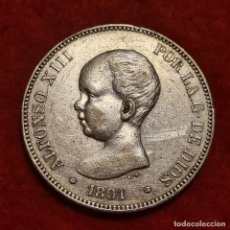 Monedas de España: MONEDA 5 PESETAS 1891 ALFONSO XIII ESTRELLAS VISIBLES 18 91 DURO PLATA MBC++ ORIGINAL D2928. Lote 343381193