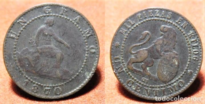 Monedas de Espa&ntilde;a: MONEDA DE 1 CENTIMO DE 1870. GOBIERNO PROVISIONAL - Foto 1