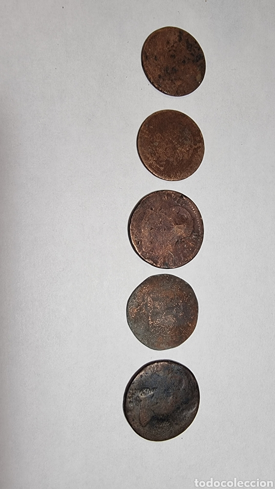 Monedas de Espa&ntilde;a: 5 monedas de cobre Espa&ntilde;olas identificar - Foto 1