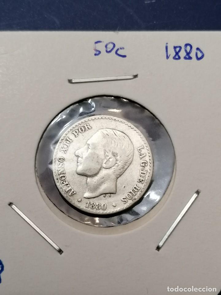 Monedas de Espa&ntilde;a: Plata, moneda 50 c&eacute;ntimos, 1880, Espa&ntilde;a, MBC-, 2,50gr - Foto 1