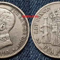 Monedas de España: 1 PESETA PLATA DE ALFONSO XIII AÑO 1903*1903. PESO 4,89 GR. CIRCULADA.. Lote 363146060