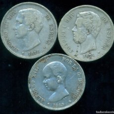 Monedas de España: ESPAÑA - LOTE 3 MONEDAS 5 PESETAS DE PLATA - AMADEO, ALFONSO XII Y ALFONSO XIII. ESTRELLAS VISIBLES.. Lote 364058206