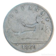 Monedas de España: UNA PESETA 1869. S•M-M. GOBIERNO PROVISIONAL. ESCASA.