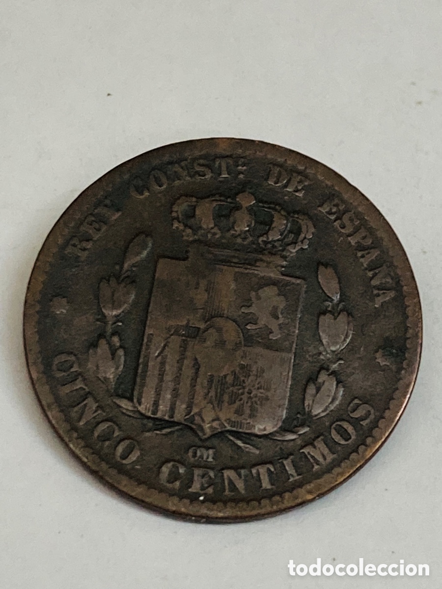 Monedas de Espa&ntilde;a: Moneda de 5 c&eacute;ntimos 1877 - Foto 2