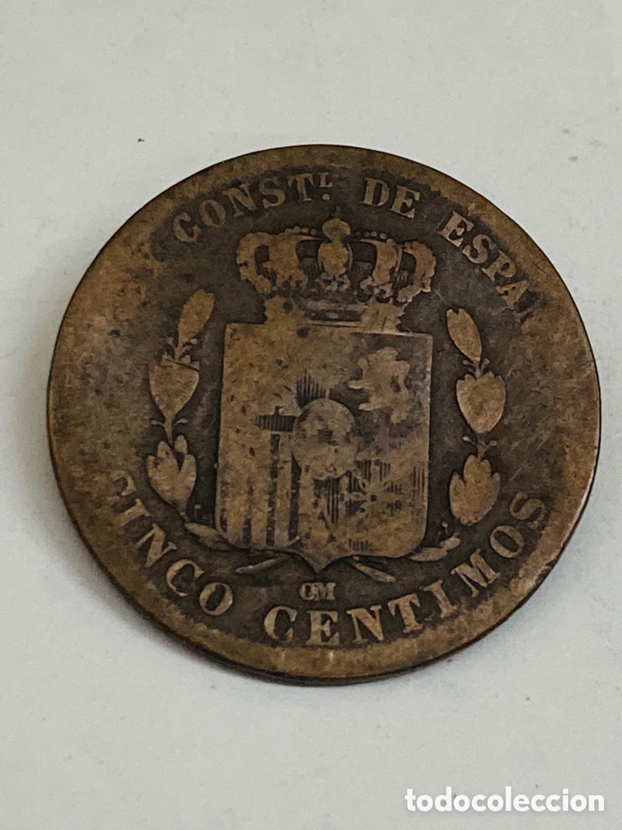 Monedas de Espa&ntilde;a: Moneda de 5 c&eacute;ntimos 1877 - Foto 2