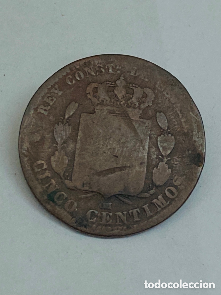 Monedas de Espa&ntilde;a: Moneda de 5 c&eacute;ntimos 1877 - Foto 2