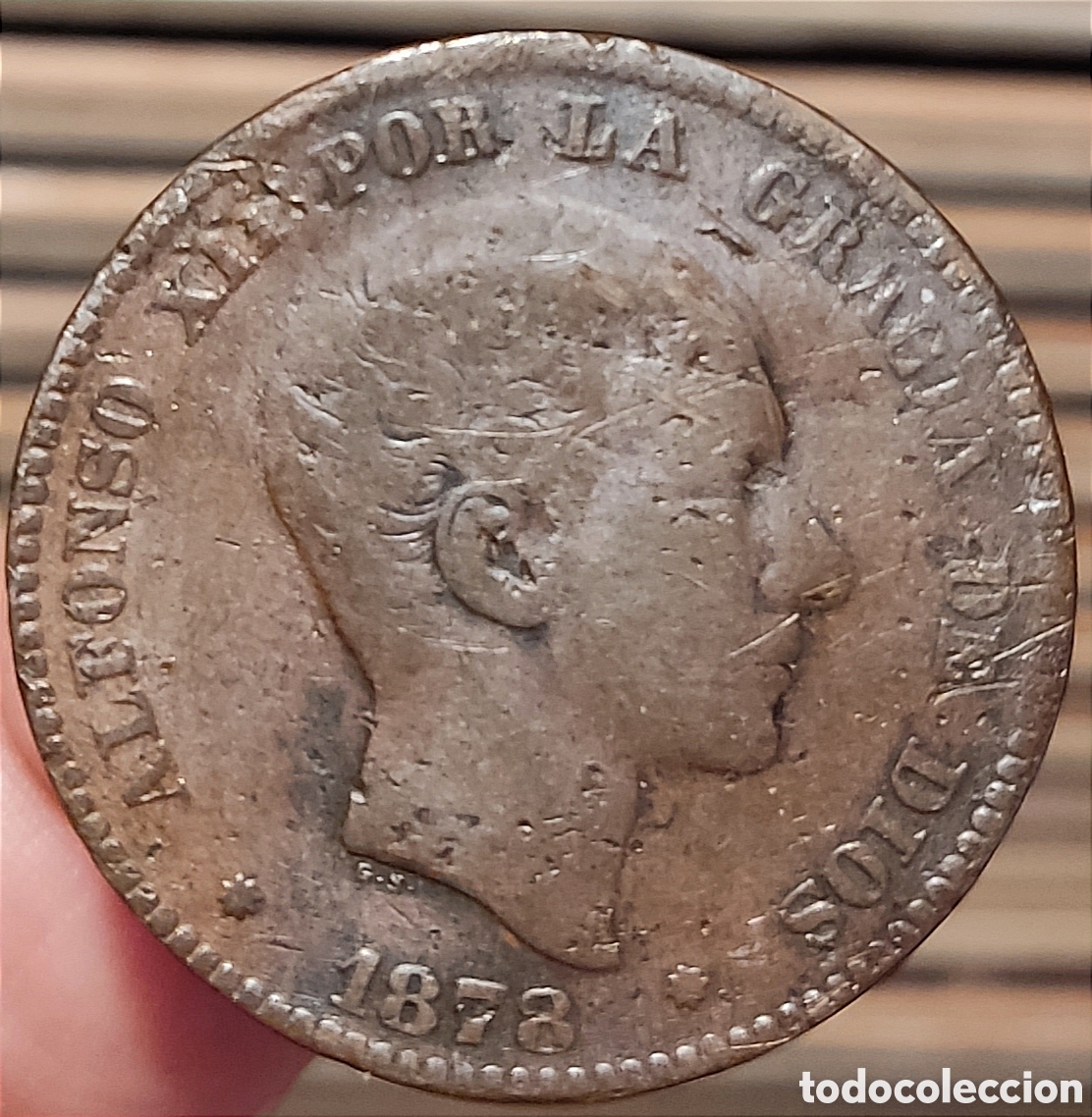 Monedas de Espa&ntilde;a: Ficha de Alfonso XII de 10 c&eacute;ntimos con DOS caras - Foto 1