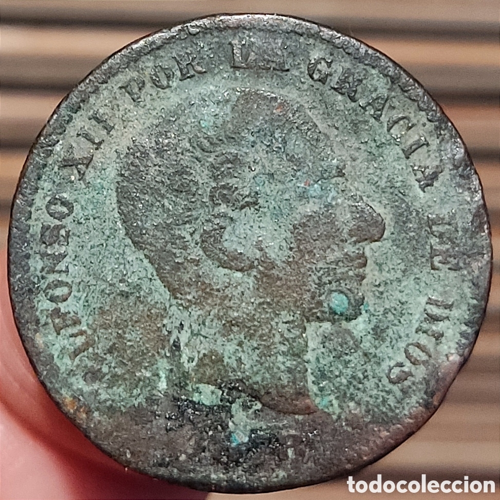 Monedas de Espa&ntilde;a: Ficha de Alfonso XII de 5 c&eacute;ntimos con DOS caras - Foto 2